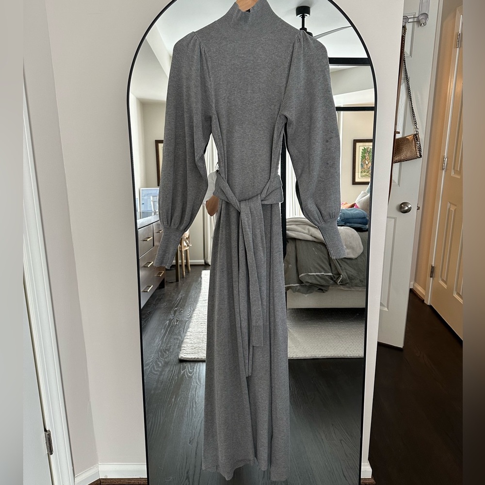 Mock Neck Maxi Sweater Dress with Belt
